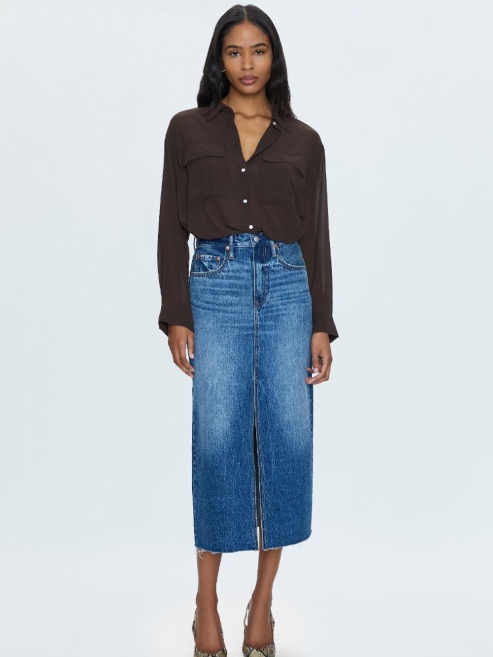 NWT Pistola Denim Alice Midi Skirt Fairfax 25